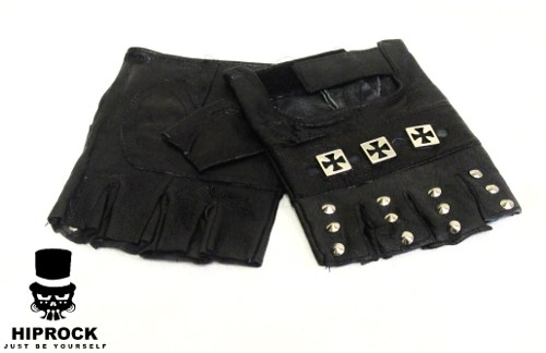 Leather Gloves - Cross and round rivets