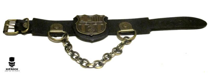 Leather bracelet with Barcelona brand and chains