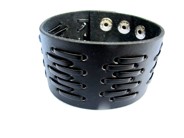 Black leather bracelet with silver buttons