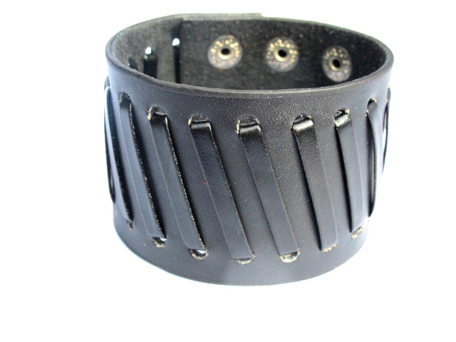 Black leather bracelet with silver buttons
