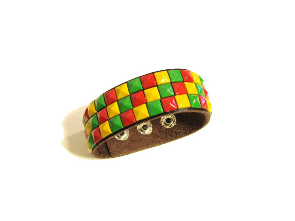 Leather bracelet with pyramid studs - 3-row