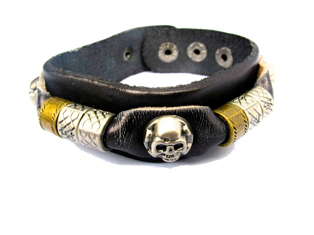 Black leather bracelet monsters and rings