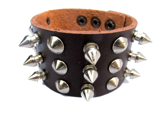Brown leather bracelet with studs