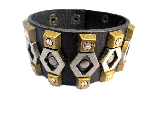 Leather bracelet with silver and gold colored studs