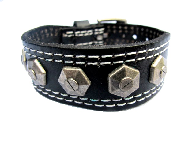 Black leather bracelet with studs