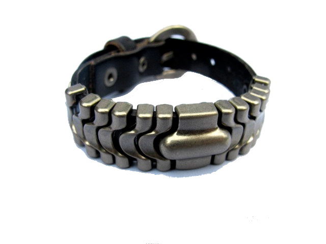 Black leather bracelet with jewelry