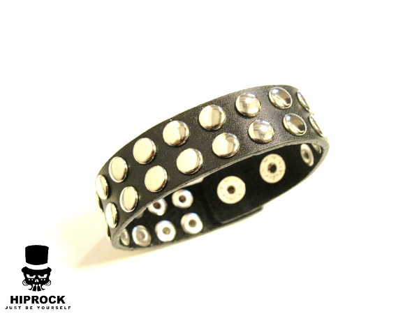 Leather bracelet with round rivets - 2-row