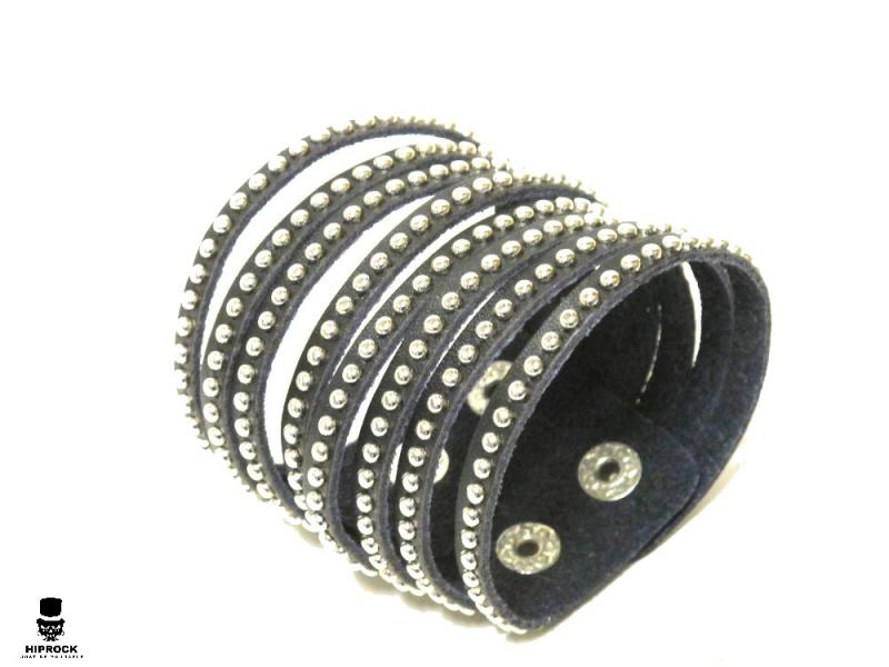 Slit leather bracelet with round studs