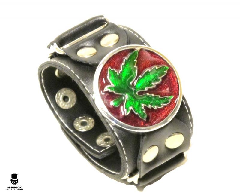 Läderarmband med marijuana bladet 