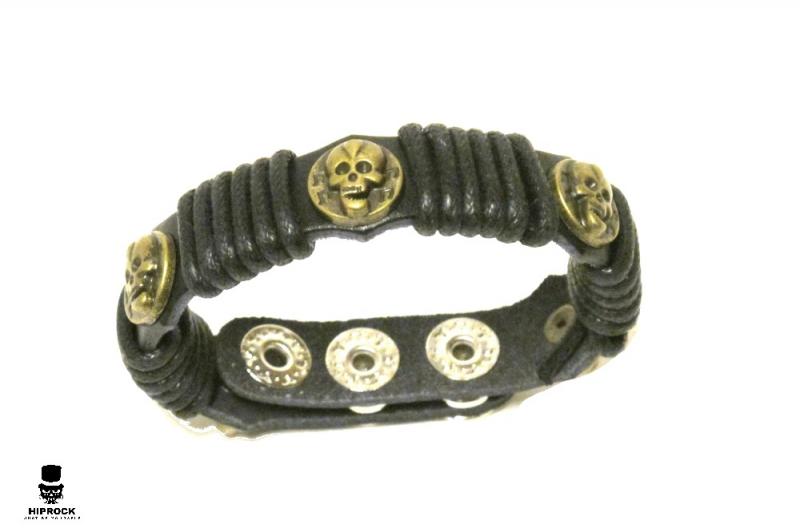 Leather bracelet with skull studs
