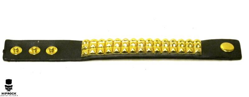 Leather bracelet with small pyramid studs 3-row