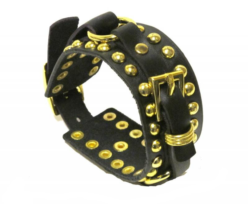Leather bracelet with round studs and buckle