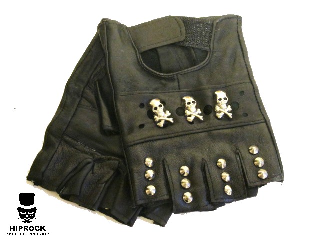 Leather Gloves - Skull and round rivets