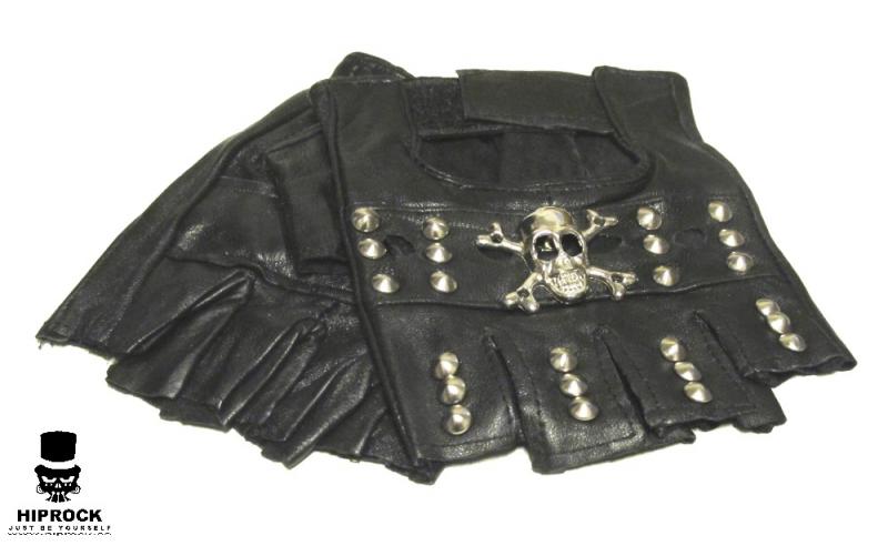 Leather Gloves - Skull and round rivets