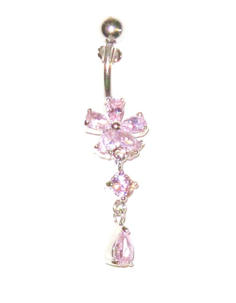 Navel Piercing - Blomma med Rosa Kristaller