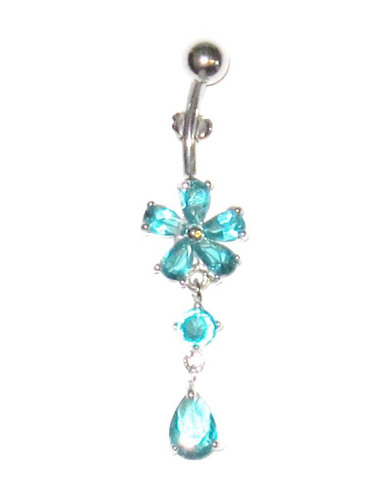 Belly Piercing - Flower with Turquoise Crystals