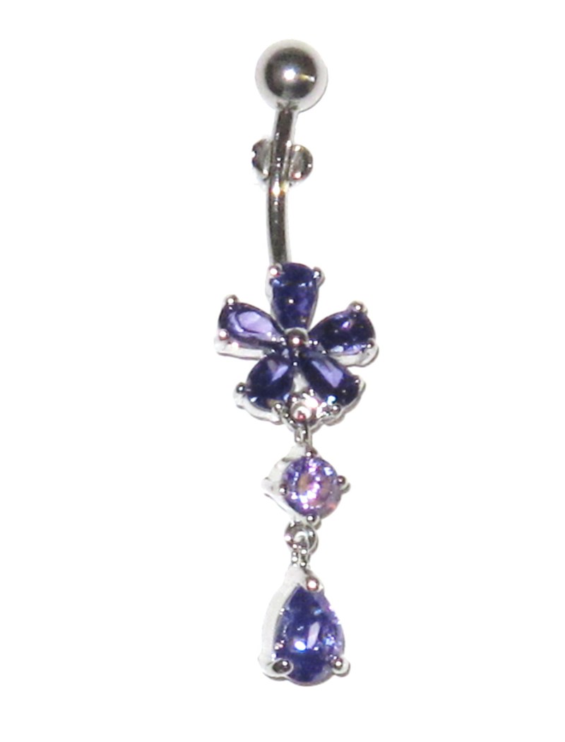 Belly Piercing - Flower with Purple Crystals