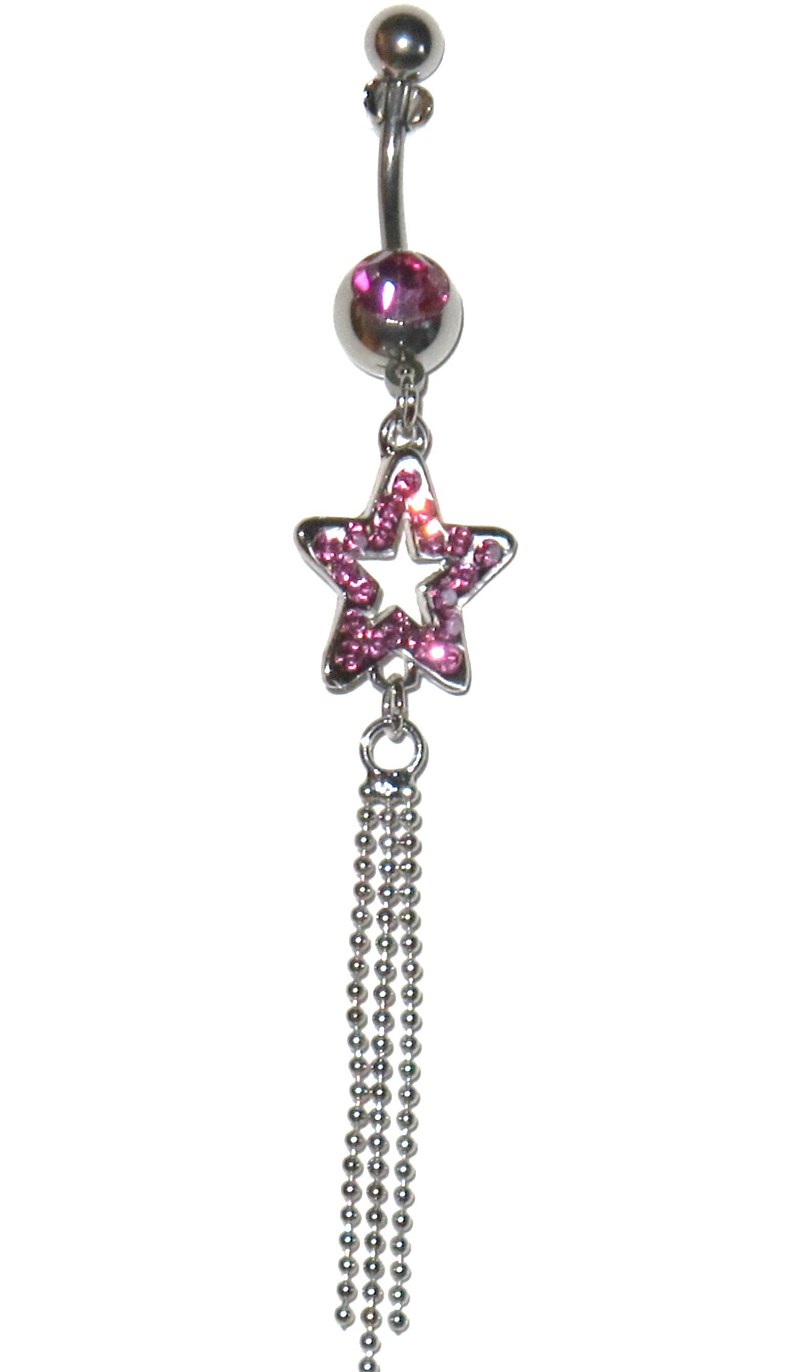 Belly Piercing - Star with Pink Crystals