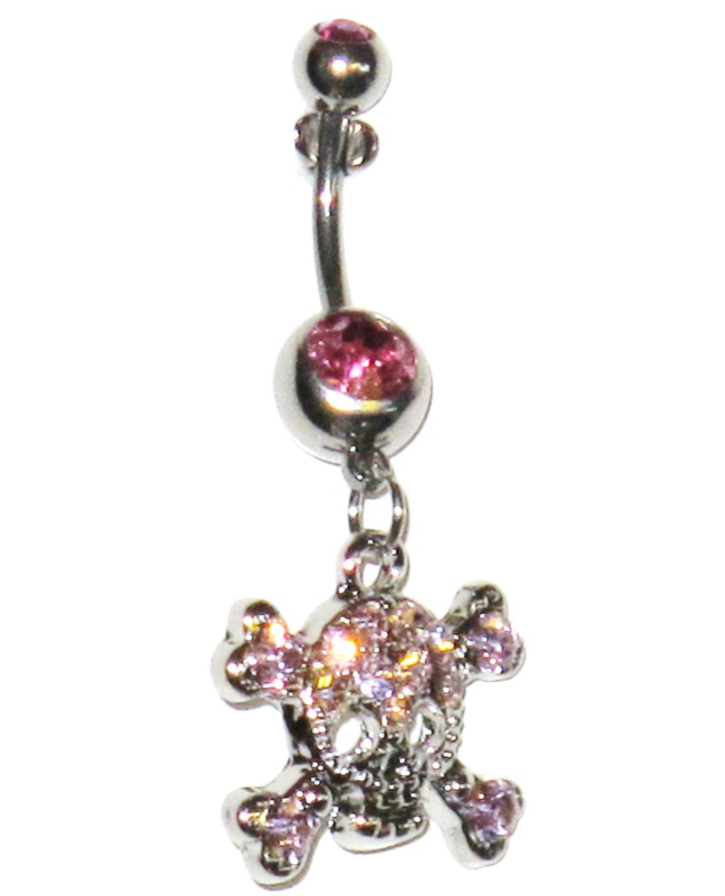 Belly Piercing - Skull with Pink Crystals