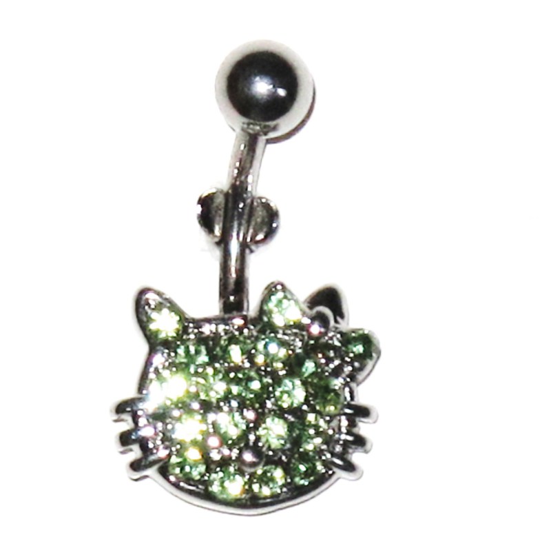 Belly Piercing - Hello Kitty with Green Crystals