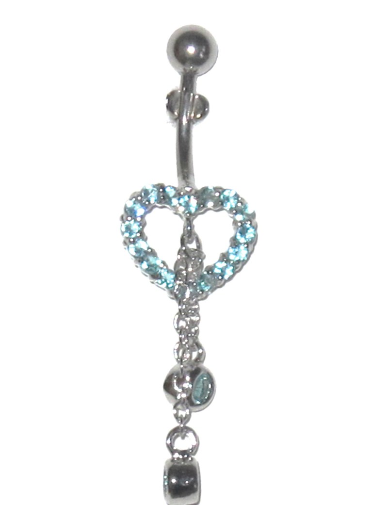 Belly Piercing - Heart with Turquoise Crystals