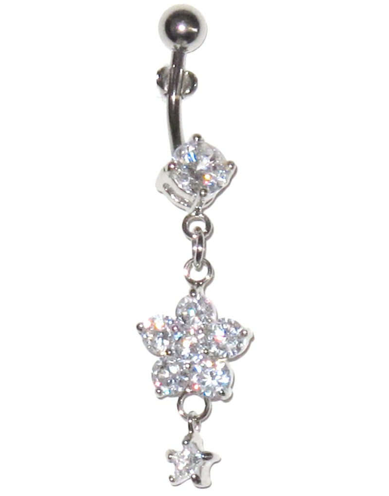 Belly Piercing - Flower with White Crystals