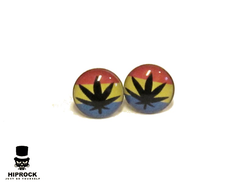 Button Earrings - Marijuana