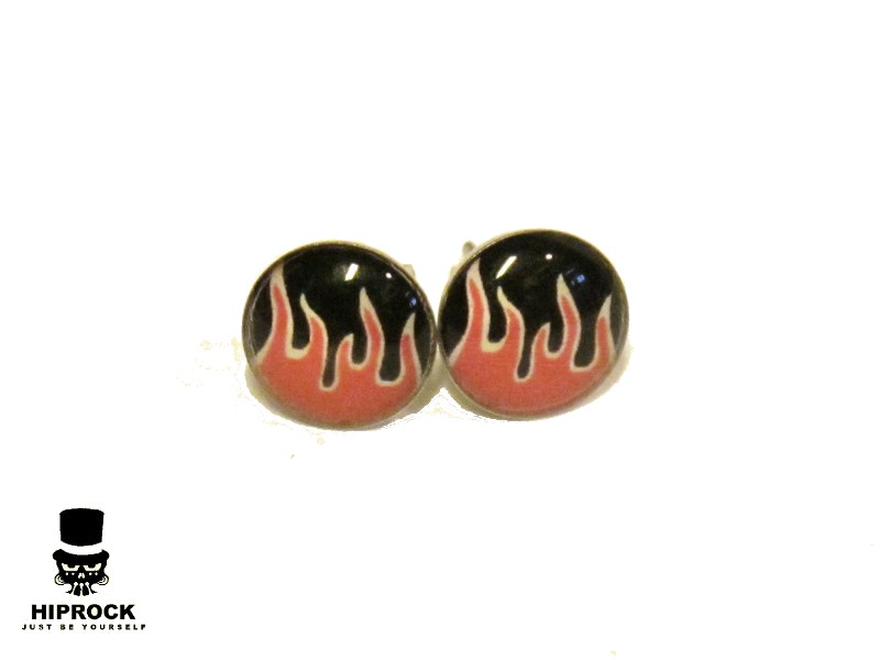Button Earrings - Flame