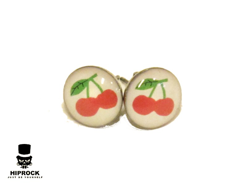 Button Earrings - Cherry