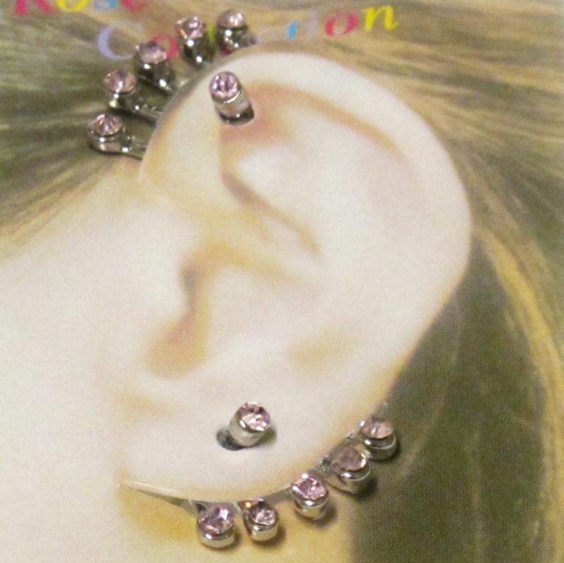Dubbel örhängen - Rosa kristaller