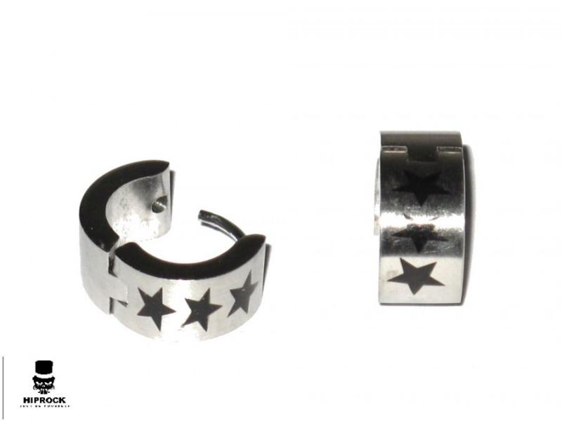 Earrings - Steel Ring with Black Stars