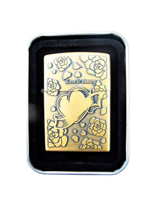 Heart and roses - Gold colored petrol lighters