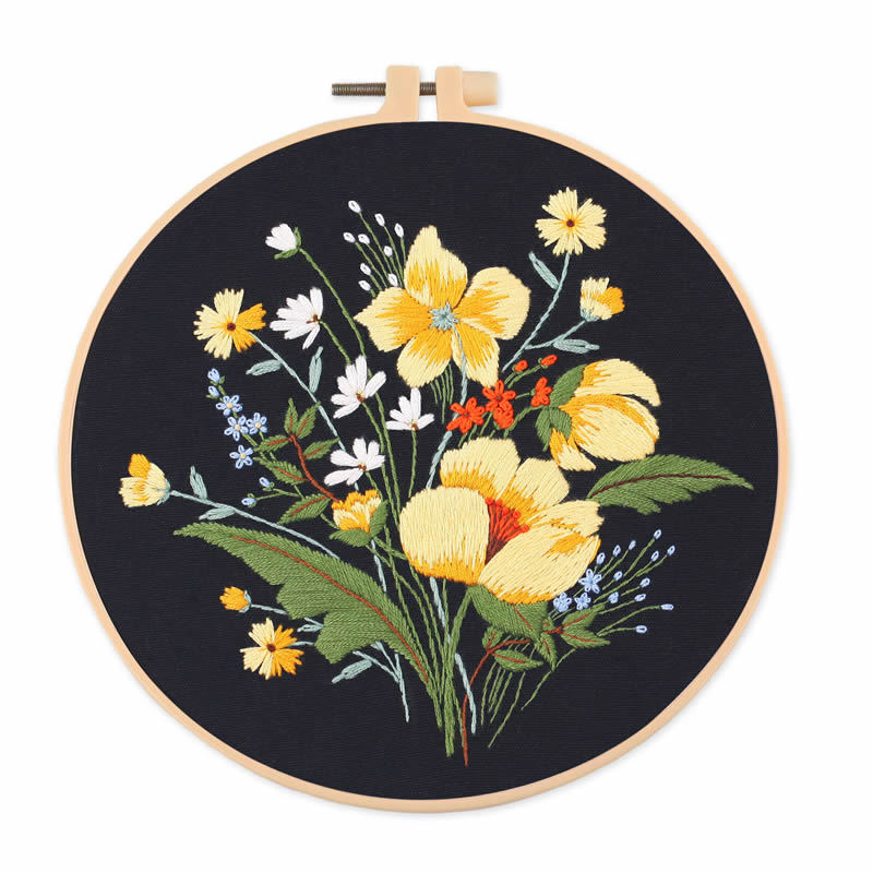 Embroidery kit Yellow Flower with plastic frame 20 cm. Ø