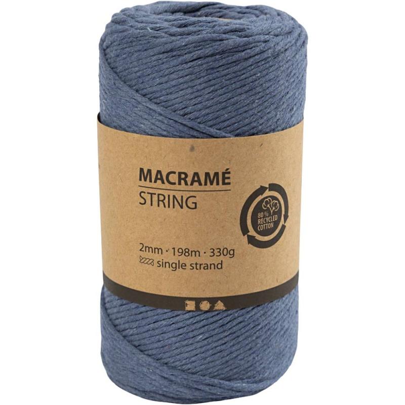 Macramé cord 2 mm. 198 m. 330g. Antique blue