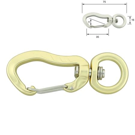 Snap Hook Aluminium 75/16 mm. Gold