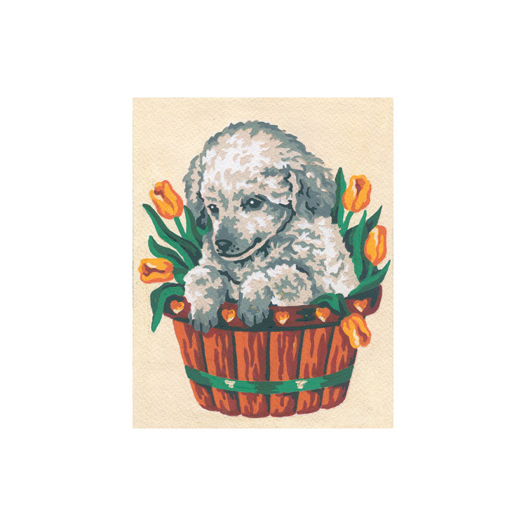 Broderi kit Tryckt Canvas "Hundvalp" 14x18 cm.