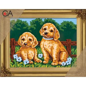 Printed Cross stitch kit Half Stitch "2 Labrador Pups" 22x30 cm.