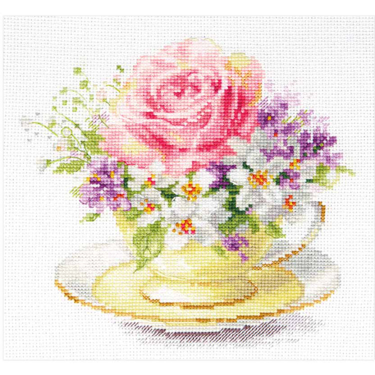 Broderikit Cup with flowers 16x15 cm