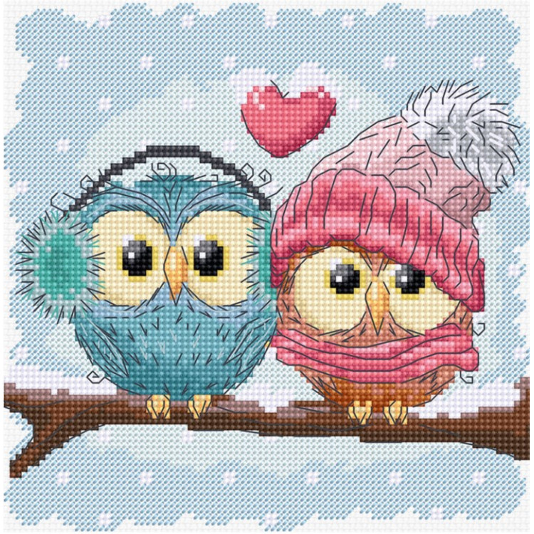 Broderikit Two Cute Owls 14x14 cm