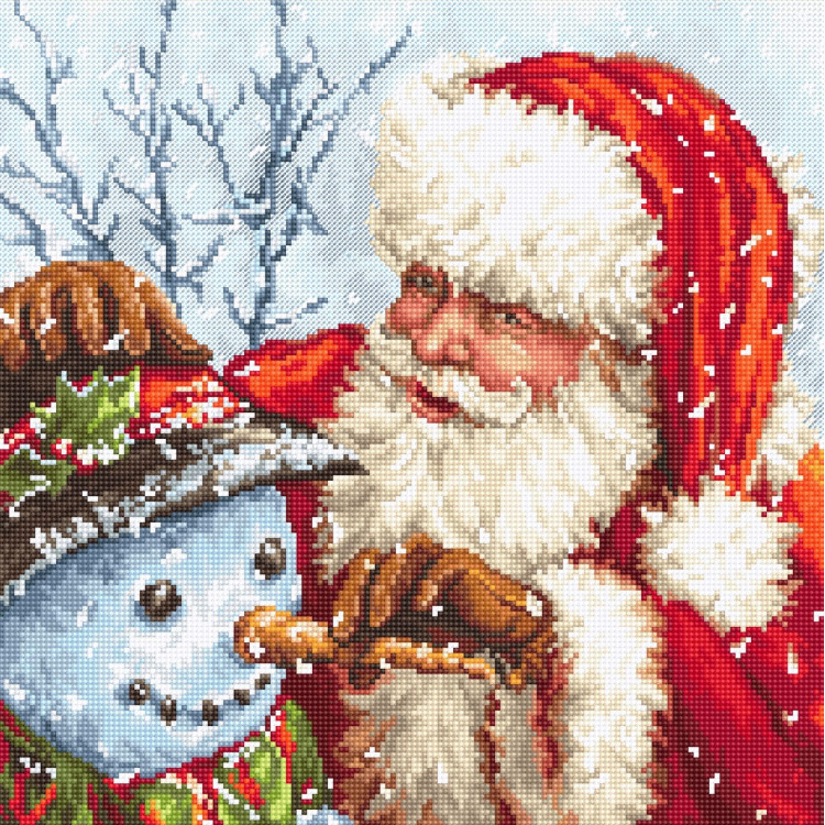 Broderikit Santa Claus And Snowman 25x25 cm