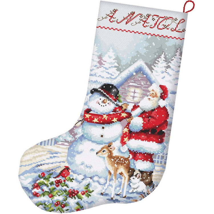 Broderikit Snowman and Santa Stocking 24.5x27 cm
