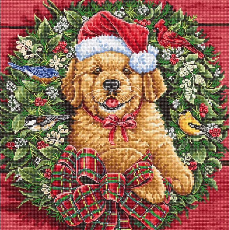 Embroidery kit Christmas Puppy 26x26cm