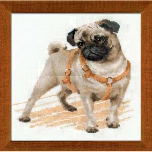 Broderikit Mops 25x25 cm.