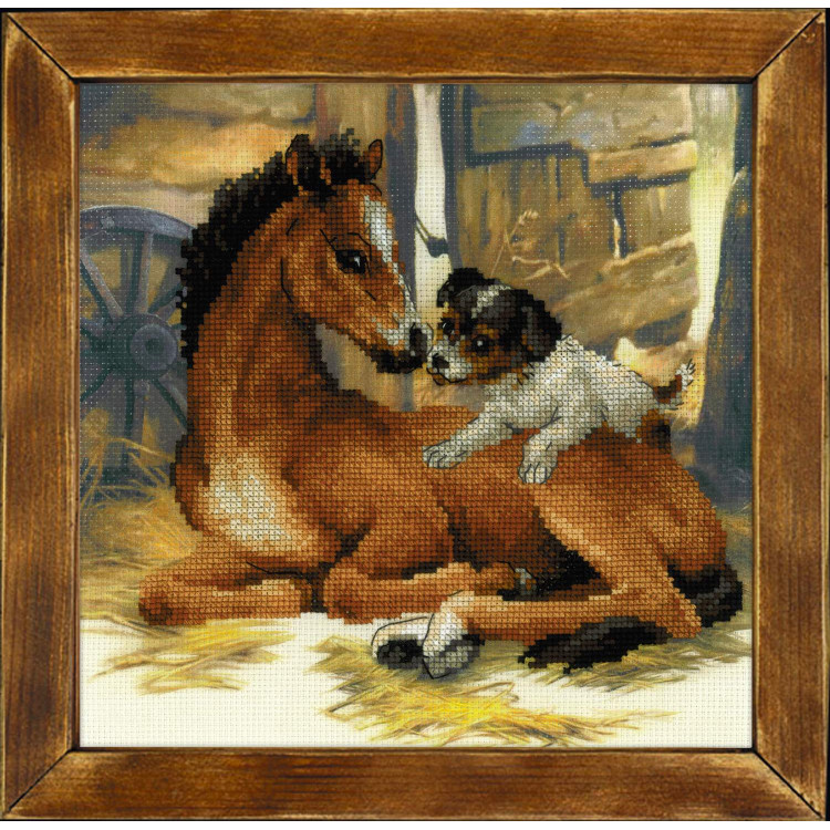 Broderi kit Föl & Hundvalp 30x30 cm.
