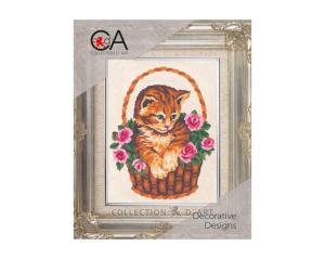 Broderi kit Tryckt Canvas "Kattunge" 14x18 cm.