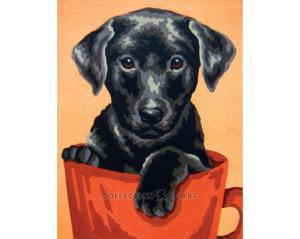 Embroidery Kit  Printed Tapestry Canvas "Black Puppy" 14x18 cm.
