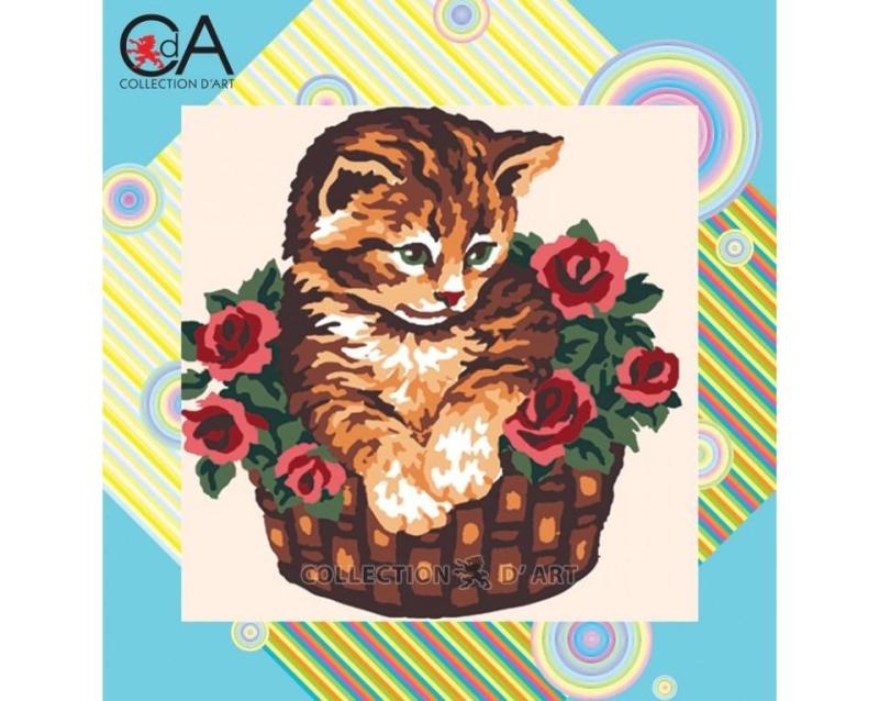 Embroidery Kit  Printed Tapestry Canvas "Kitten" 19x19 cm.