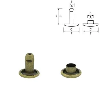 Double cap rivets, 7 mm, antique brass, 25 pcs