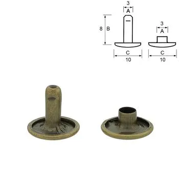 Double cap rivets, 10/8 mm, Antique Brass. 25/100 psc