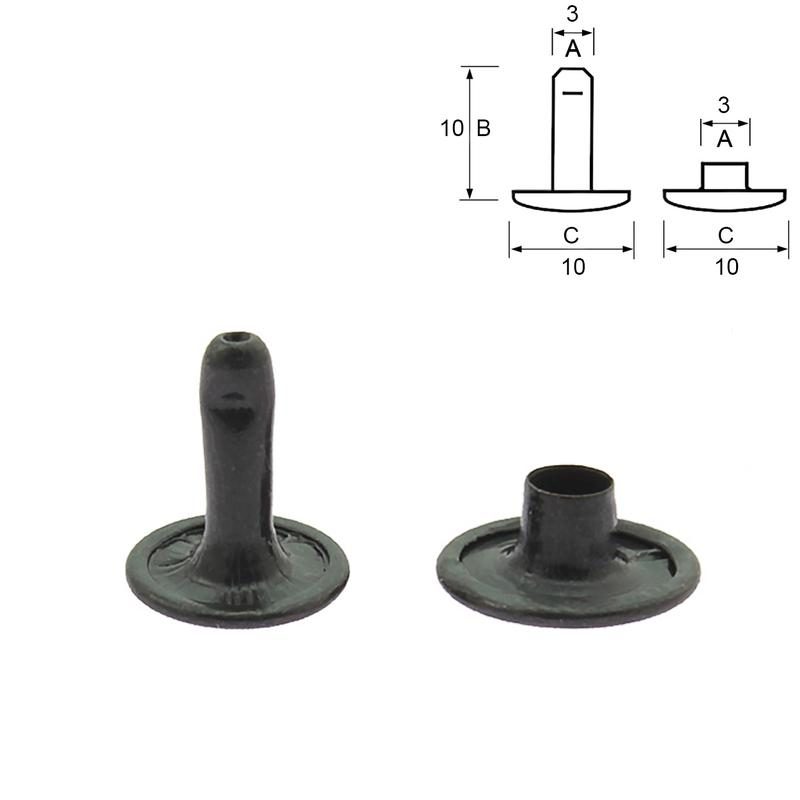 Double cap rivets, 10/10 mm, Black, 25 pcs